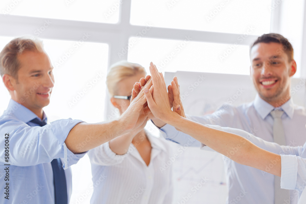 Canvas Prints happy business team giving high five in office