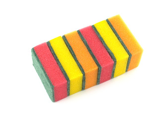 Stack of color kitchen cleaning sponges isolated closeup