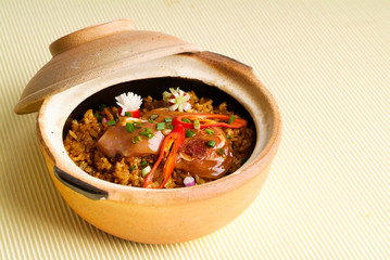 Claypot chicken rice. asia food