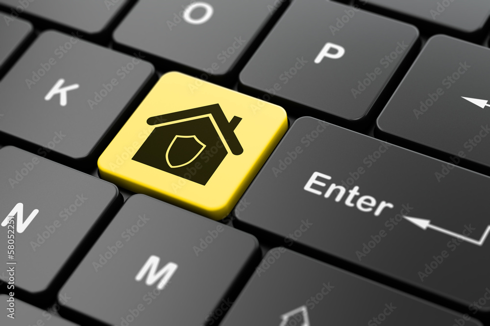 Poster finance concept: home on computer keyboard background