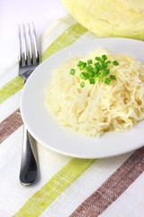 Sauerkraut on white plate