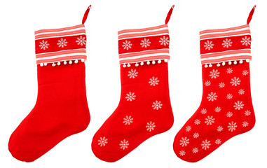 red christmas sock with white snowflakes for Santa gifts