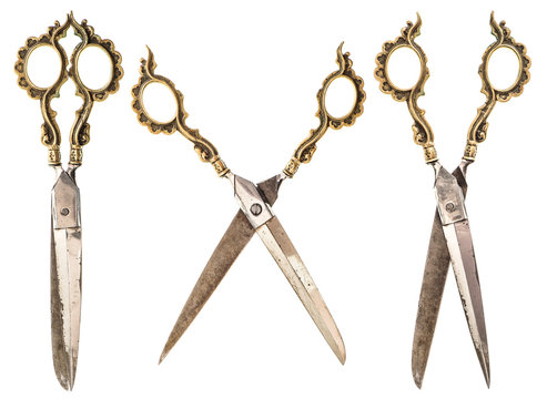 Fototapeta antique scissors isolated on white background