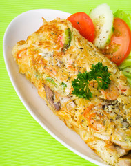 omelette with seafood and mushroom