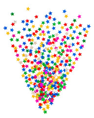 star shaped colorful confetti on white background