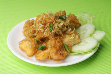 fried prawn food on background
