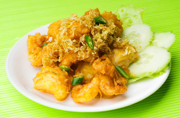 fried prawn food on background