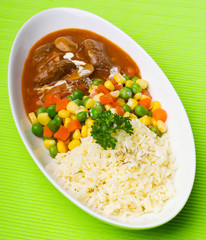 Rice with Beef, asia food in the background