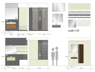 Bathroom. Interior furniture. Vector illustration. Scale 1:10