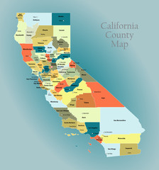 California county map - obrazy, fototapety, plakaty