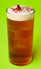iced tea with ice cubes, on background