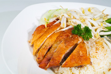 chicken rice. Asian style hainan chicken rice
