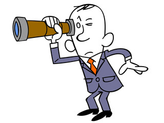 望遠鏡で遠くを見るサラリーマン