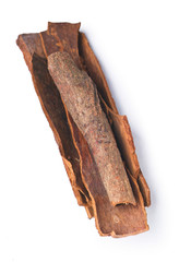 Cinnamon sticks on white background.