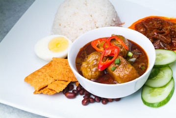 Nasi lemak traditional spicy rice dish