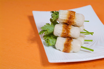 Asian dishes - variety of raw fish meat for steamboat