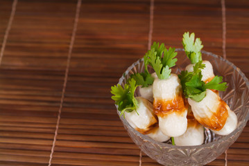 Asian dishes - variety of raw fish meat for steamboat