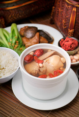 Chicken and herb soup, Chinese food style.