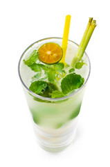 lime juice and mint isolated on white