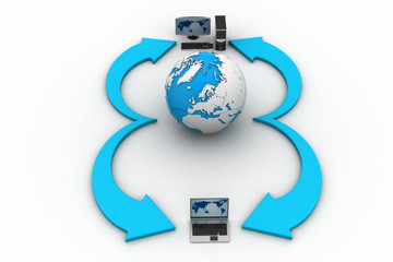 Laptop computers with Earth Globe on a white background