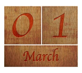 Wooden calendar March 1.