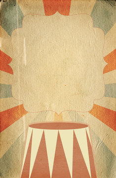 Retro circus style poster template on rhombus background with ri