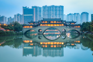 chinese anshun bridge at dusk - obrazy, fototapety, plakaty