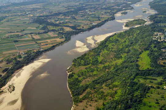 Fototapeta Aerial view - Vistula River near Warsaw, Poland