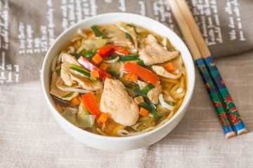 Bowls of Asian soup noodles