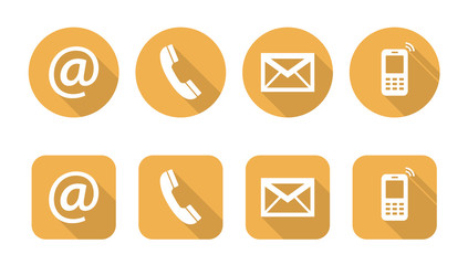 Set of web yellow flat icons, two variants - Contact Us