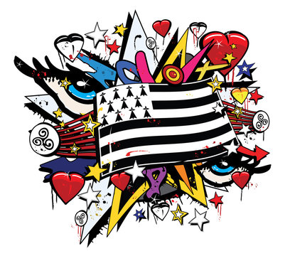 Drapeau Bretagne Breizh graffiti tag pop art illustration