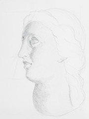 pencil drawing women portrait on white paper