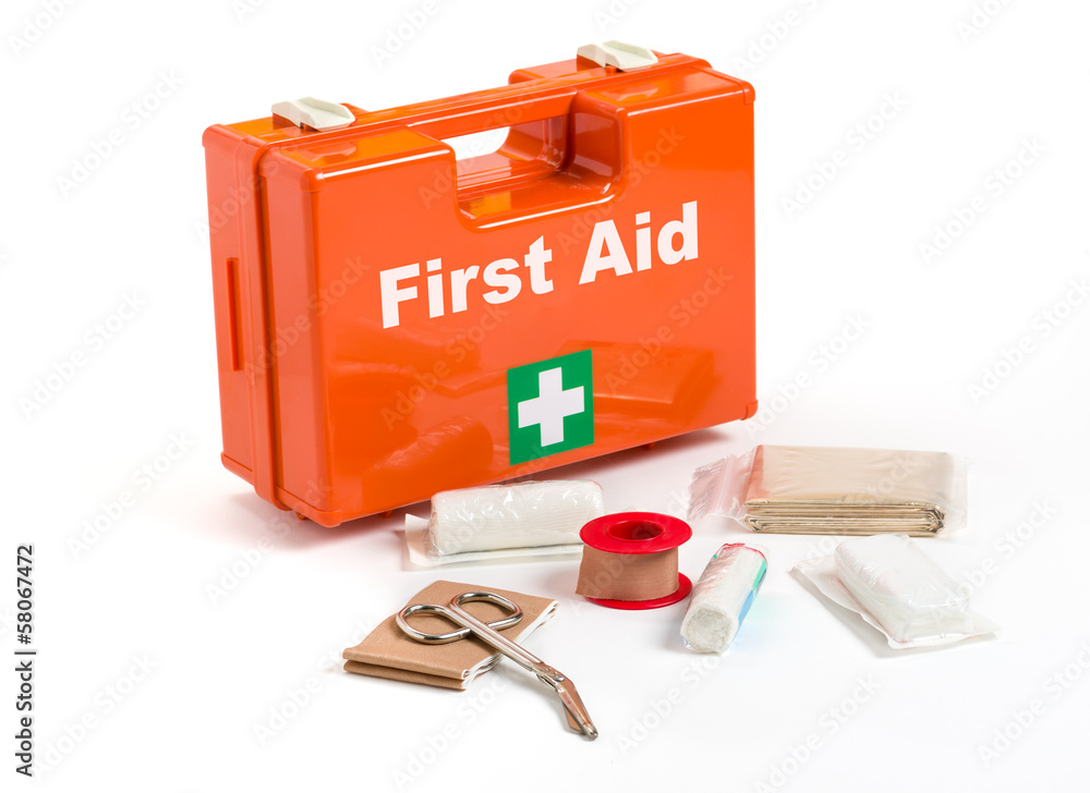 Wall mural first aid kit with dressing material