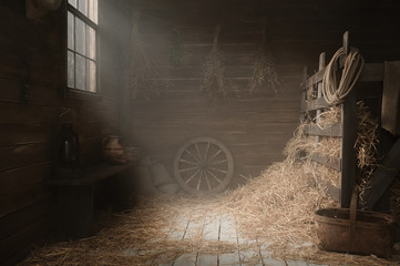 Scenery in the village barn studio - obrazy, fototapety, plakaty
