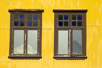 Yellow building and windows