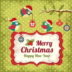 Retro Christmas background with birds