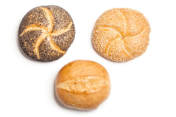 Three bread rolls, isolated cutout