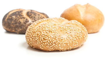 Three bread rolls, isolated cutout