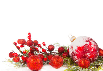 Christmas composition with snow and Christmas decoration