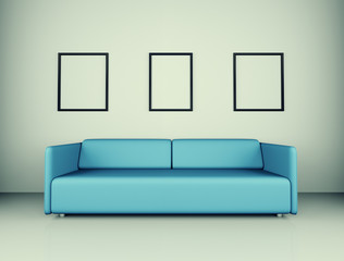 Empty picture frames and sofa 