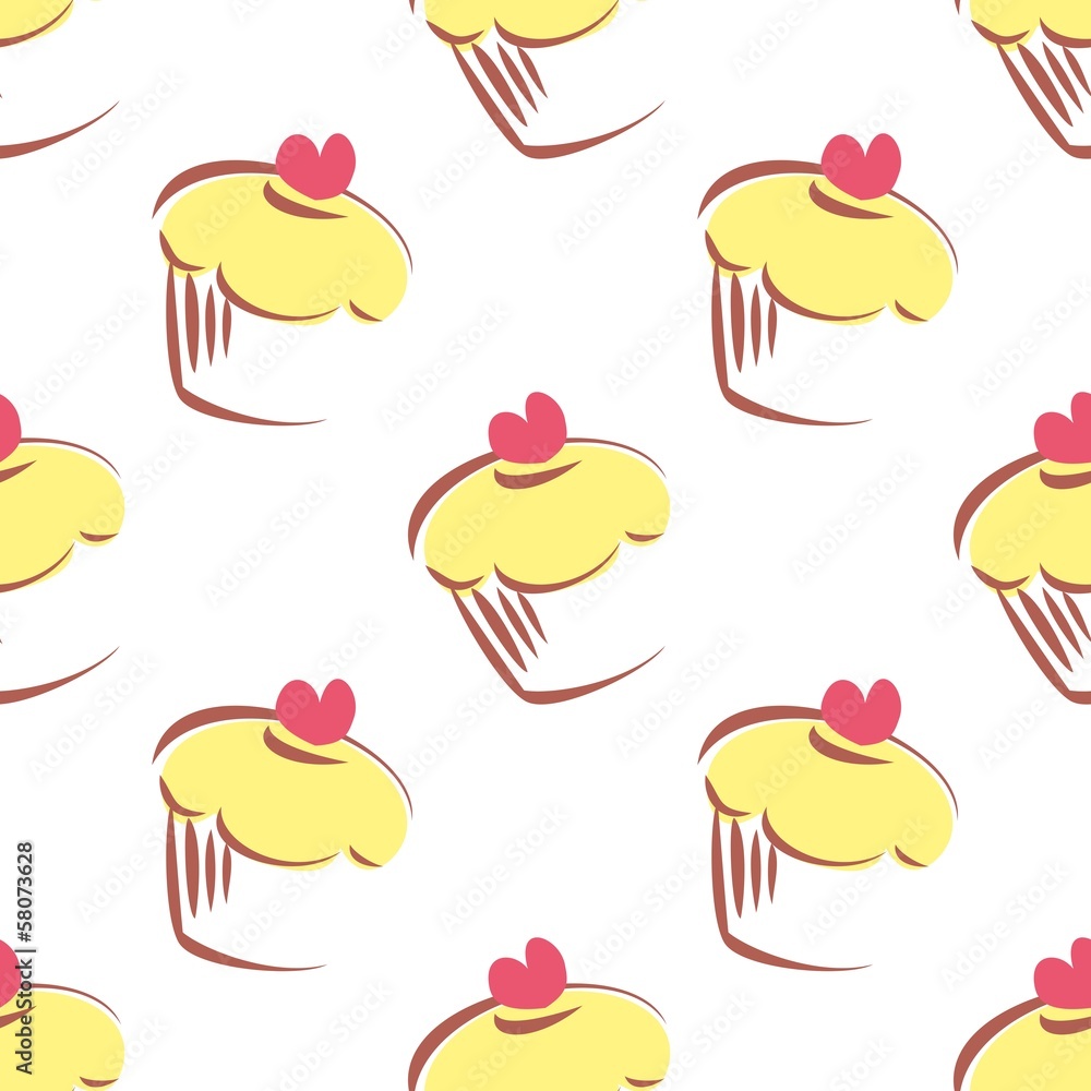 Poster seamless vector pattern with lemon cupcake on white background