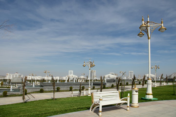 Modern apartamentes behind a young park. Ashkhabad. Turkmenistan