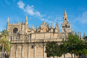 Fototapeta na wymiar Seville cathedral with the Giralda tower in Spain