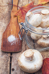 forest mushrooms on a wooden table