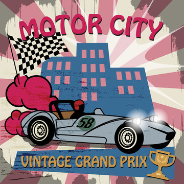 Retro car race poster, vector