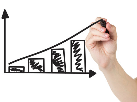 adult man hand draw a graph with positive dinamics