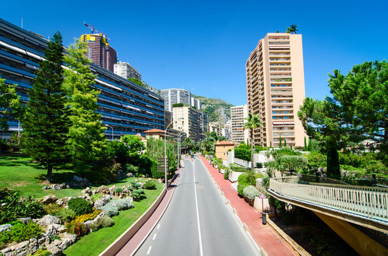 Drive through Monaco road or highway with monaco buildings.