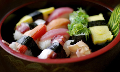 sushi set on black background