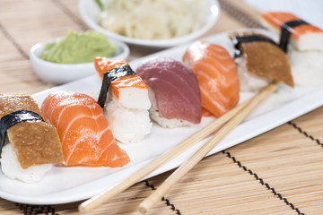 Fresh made Sushi with chopsticks