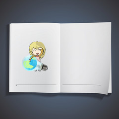 Cute girl holding Eco light bulb printed on book